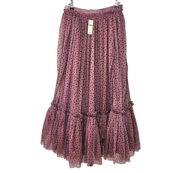 Anthropologie Maeve Tiered Tulle Maxi Skirt, Pull On, Poofy, Polka Dot, Small - Picture 2 of 9